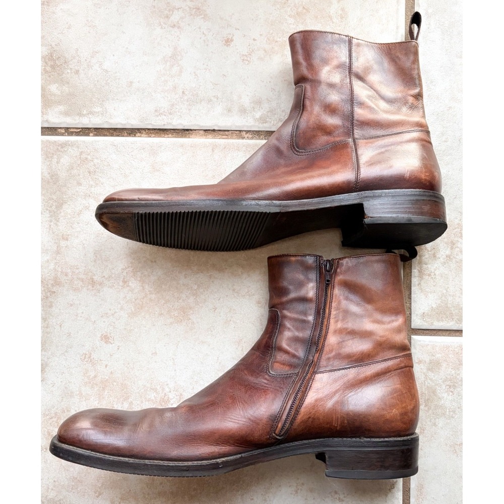 To Boot New York Adam Derrick Mens Brown Leather Side Zip Boots Size 12 Italy